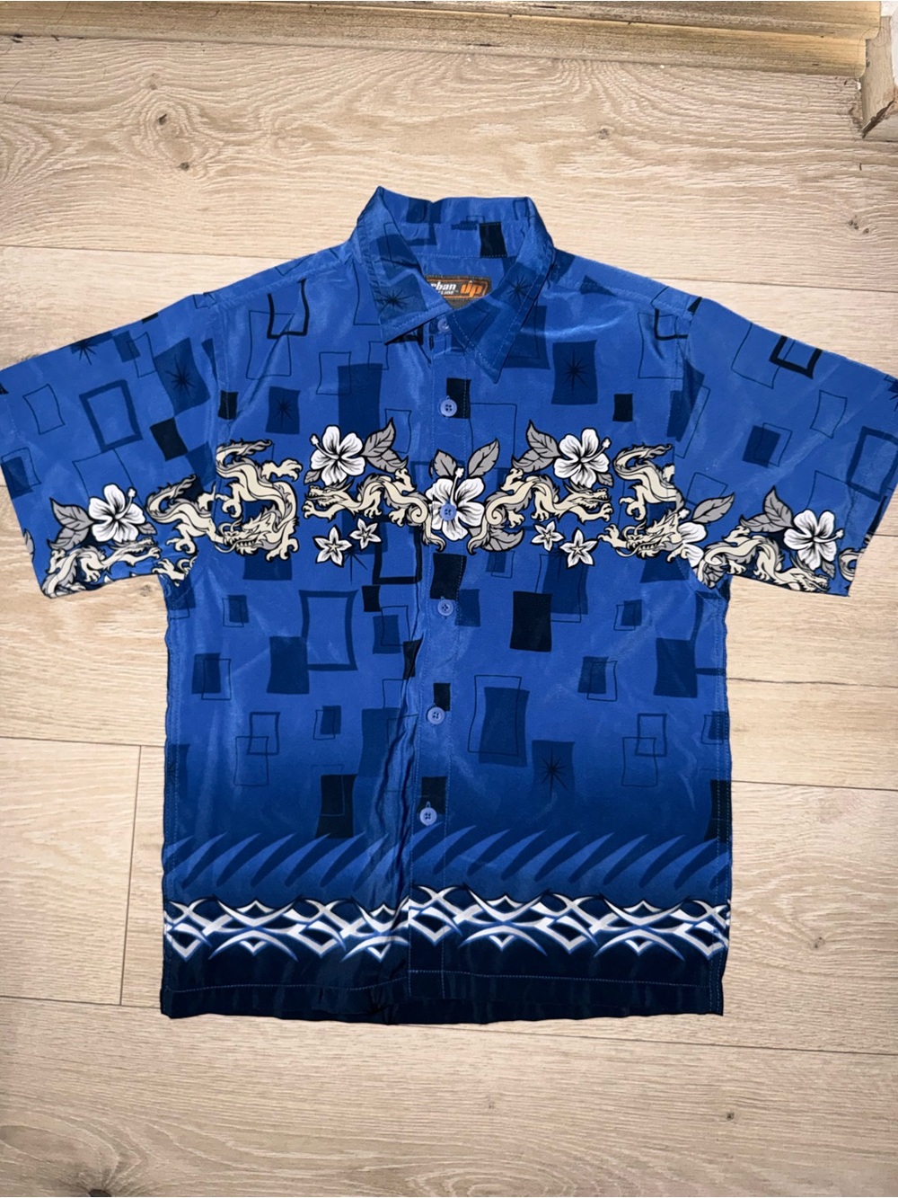 Vintage Urban Pipeline Floral Dragon Blue Button Down Shirt